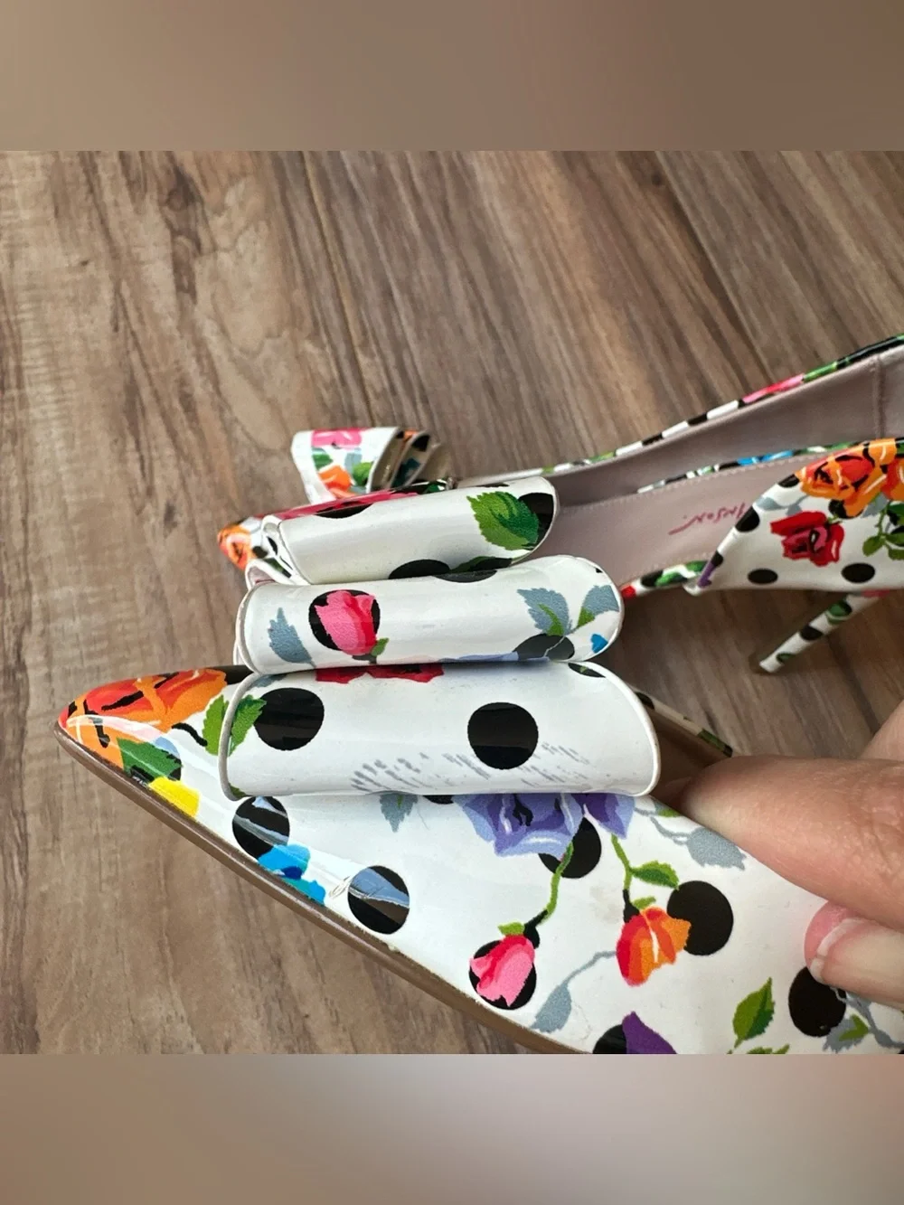 BETSEY JOHNSON Prince P Pumps Multicolor Floral Polka Dot D'Orsay Stiletto Sz 8